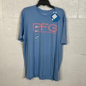 Columbia Men's Pfg Hooks Short Sleeve T-shirt - Light Blue/coral XXL